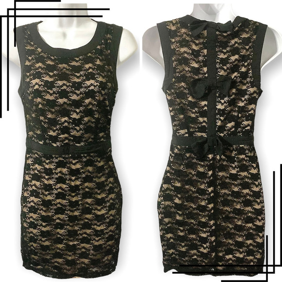 One Clothing Women's S Black Lace Sleeveless Dress with Bow Detailing - Picture 1 of 9